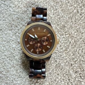 Michael Kors Tortoiseshell and Gold Chronograph Watch